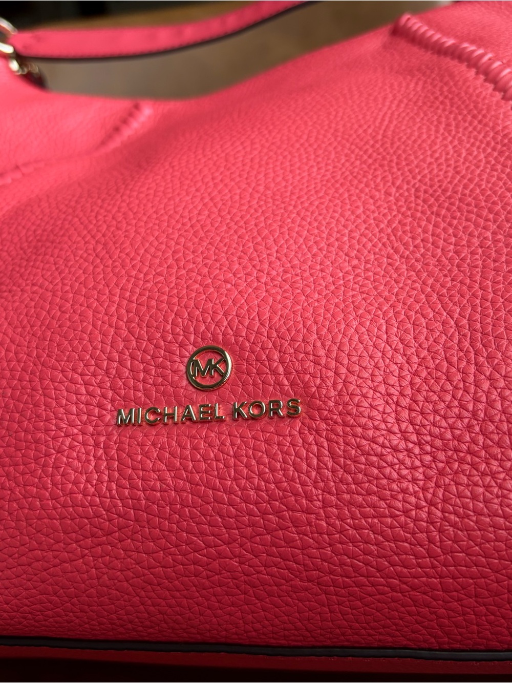Michael Kors Large Pebbled Leather Whipstitch Hobo Shoulder Coral Pink NWT - Picture 13 of 14